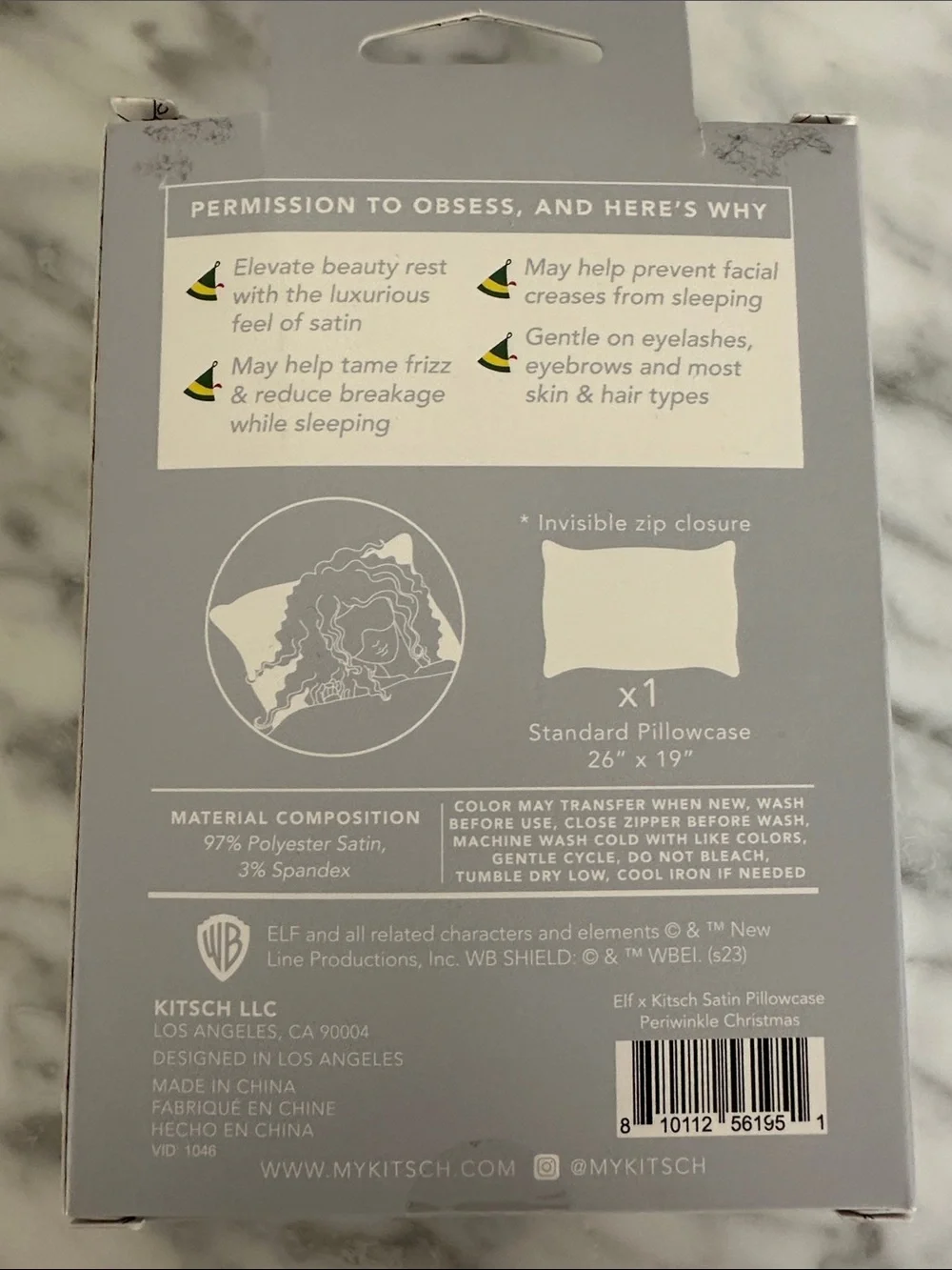 Kitsch Elf Satin Standard Pillowcase with Holiday Print, new